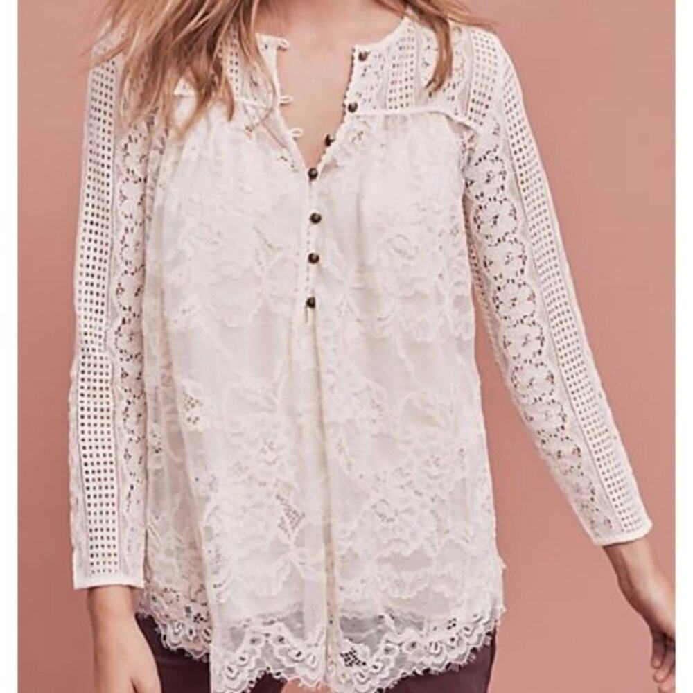 Anthropologie Floreat Lace Button Front Top Ivory Size 0